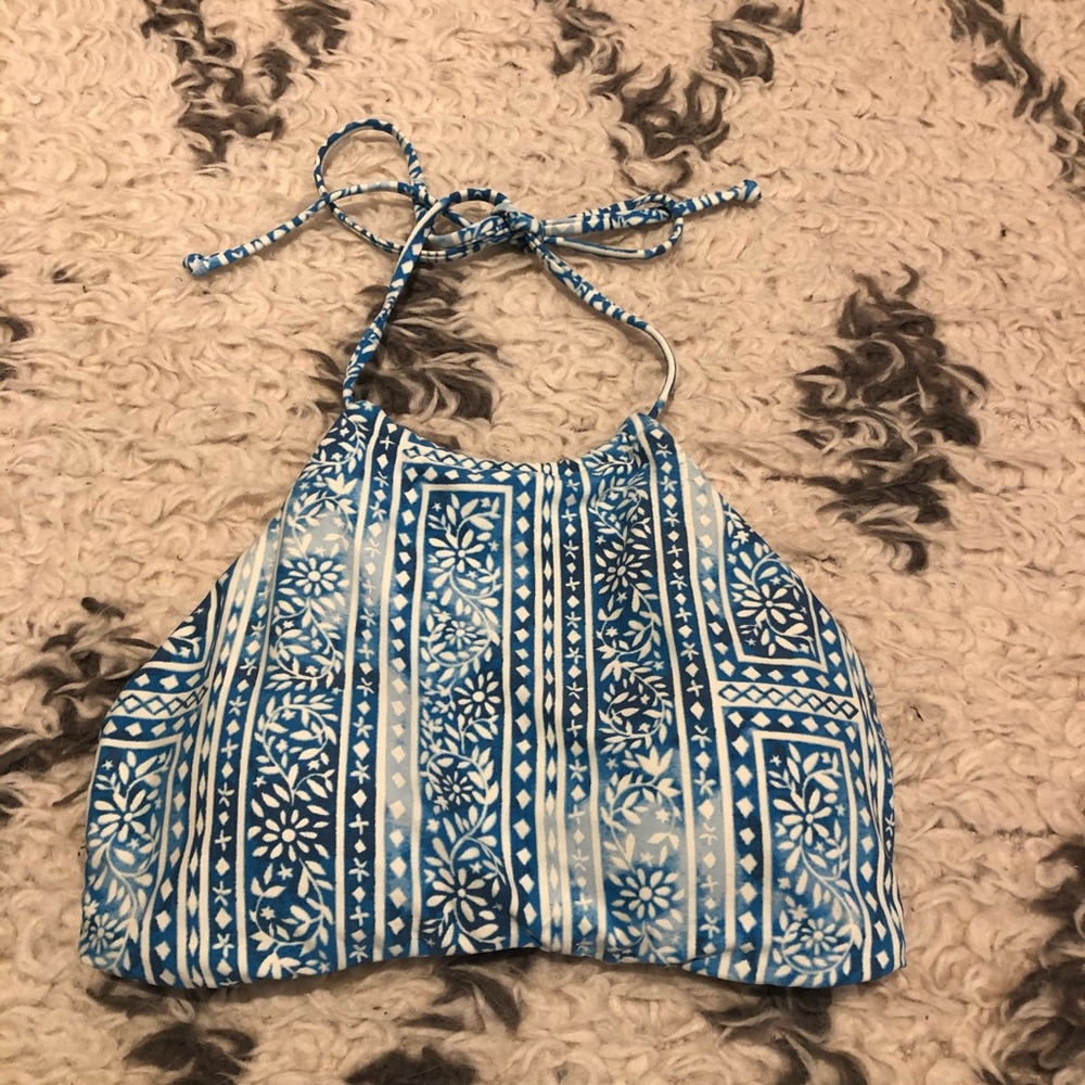 Nordstrom Blue & White High-Neck Bikini Top
